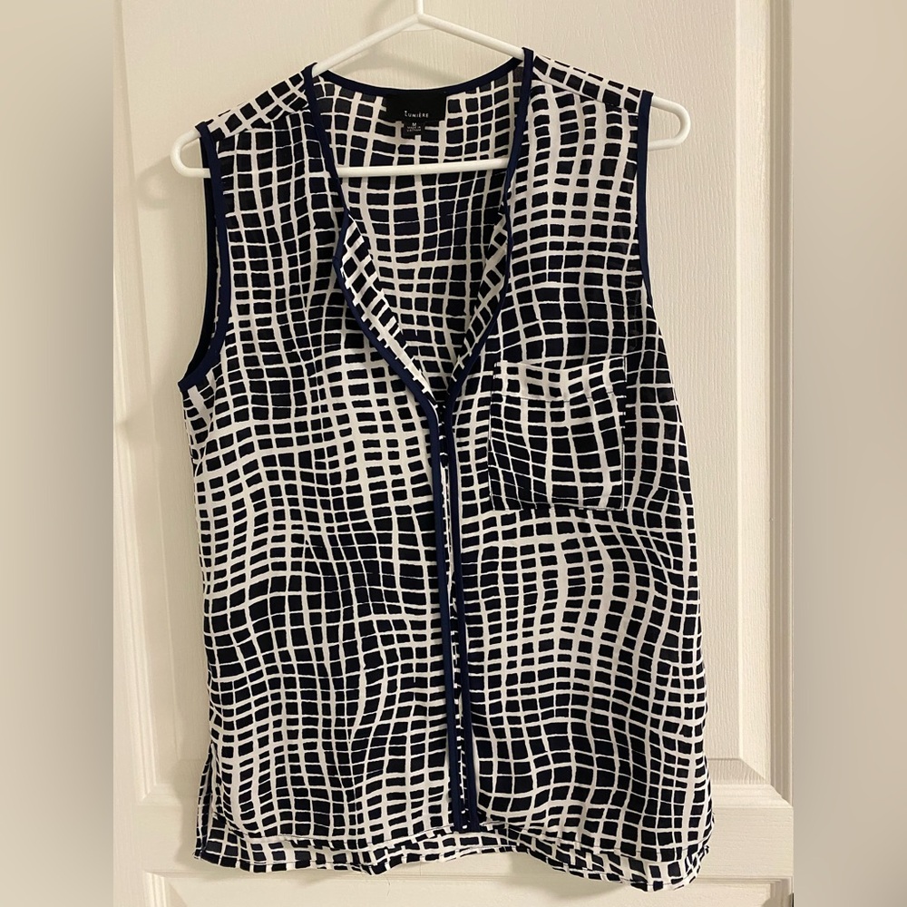 Lumiere Navy and White Sleeveless Blouse